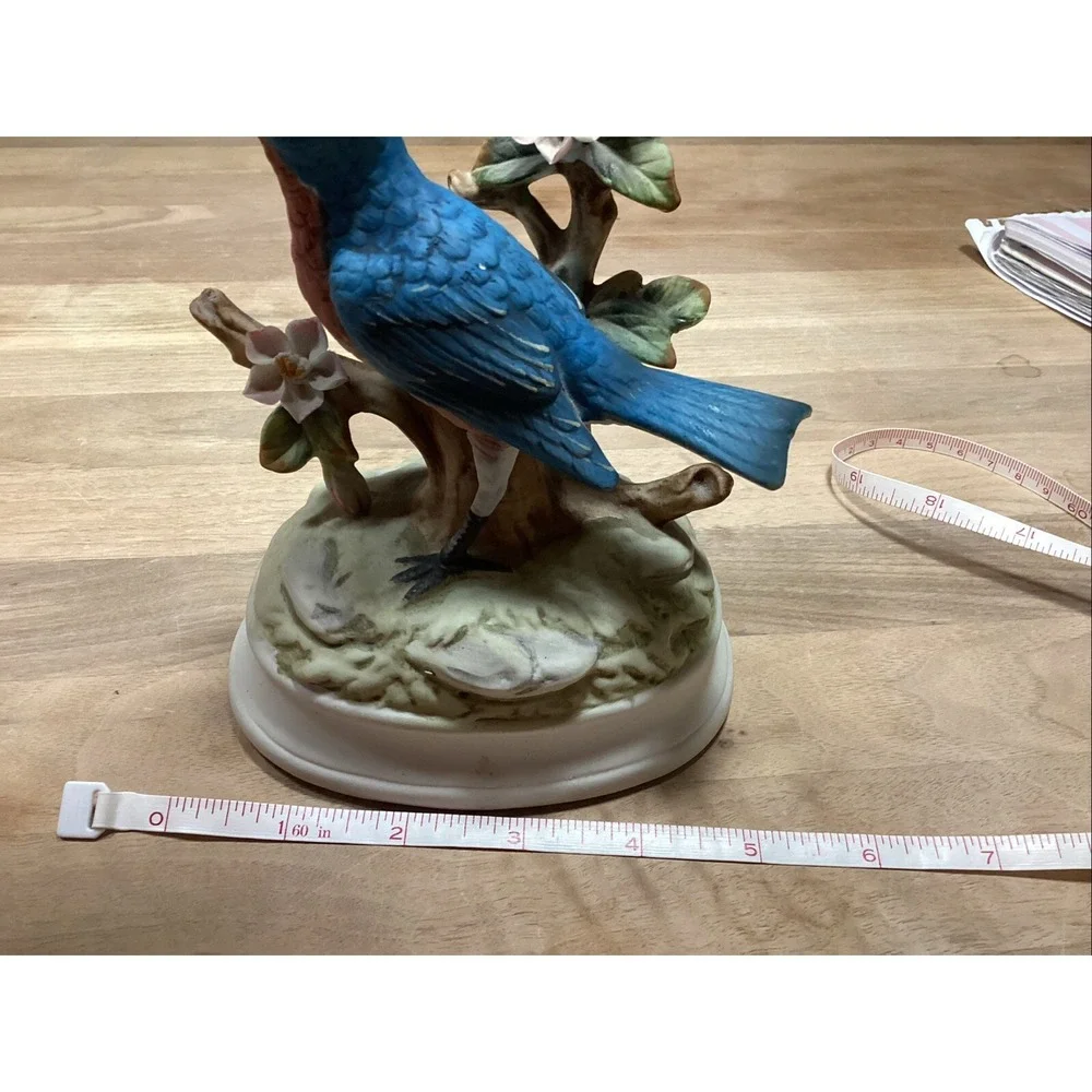 Vintage Porcelain Blue Jay On Branch Bird Figurine Decorative Plays Music